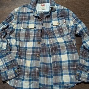 Levi's Woolmark Blue, Brown and Cream Plaid Button-Down Shirt